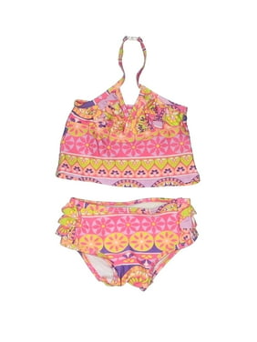 RuffleButts Infant//Toddler Girls Pink /& White Seersucker Peplum Tankini